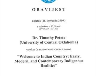 Poziv na predavanje „Welcome to Indian Country: Early, Modern, and Contemporary Indigenous Realities“